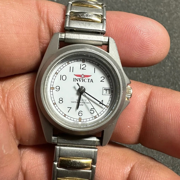 Invicta Ladies Quartz Watch Silver Tone White Dial Stretch Band WR 50M Working - Picture 1 of 10